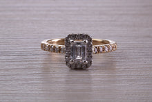 Load image into Gallery viewer, Halo set Emerald cut Certified Diamond Engagement Ring