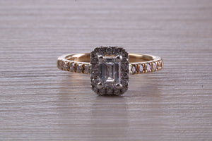 Halo set Emerald cut Certified Diamond Engagement Ring