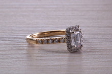 Load image into Gallery viewer, Halo set Emerald cut Certified Diamond Engagement Ring