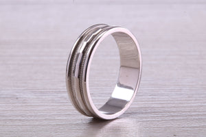 Gents 6 mm Wide Patterned White Gold Band