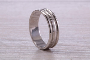 Gents 6 mm Wide Patterned White Gold Band