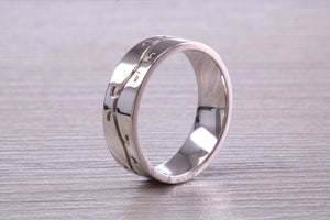 Gents 6 mm Wide Patterned White Gold Band