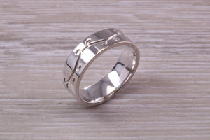 Gents 6 mm Wide Patterned White Gold Band