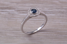 Load image into Gallery viewer, Beautiful Blue Sapphire and Halo set Diamond Ring