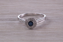 Load image into Gallery viewer, Beautiful Blue Sapphire and Halo set Diamond Ring