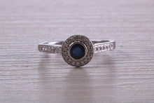 Load image into Gallery viewer, Beautiful Blue Sapphire and Halo set Diamond Ring