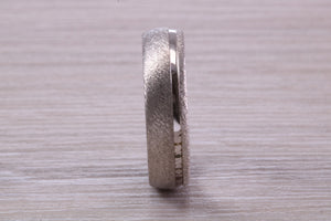 Gents 6 mm Wide Patterned White Gold Band