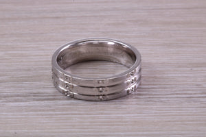Gents 6 mm Wide Patterned White Gold Band