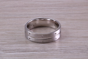 Gents 6 mm Wide Patterned White Gold Band