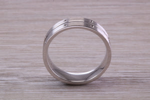 Gents 6 mm Wide Patterned White Gold Band