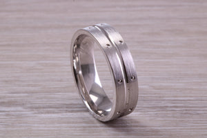 Gents 6 mm Wide Patterned White Gold Band