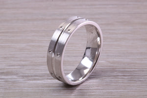 Gents 6 mm Wide Patterned White Gold Band