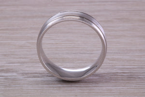 Gents Chunky 8mm Wide Patterned White Gold Band