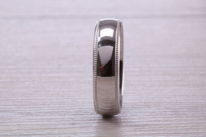 Gents 6 mm Wide Patterned White Gold Band