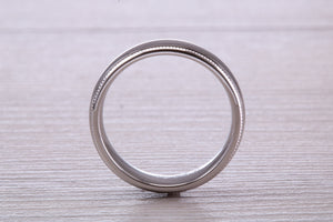 Gents 6 mm Wide Patterned White Gold Band