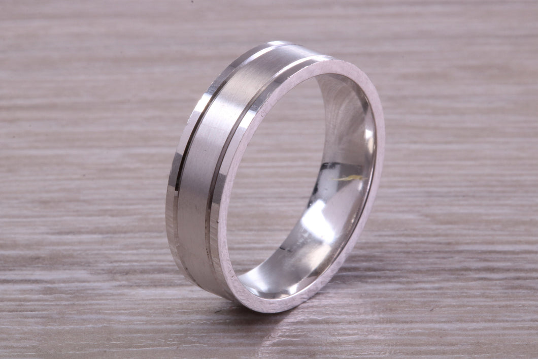 Gents 6 mm Wide Patterned White Gold Band