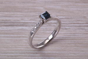 Blue Sapphire and Diamond set Platinum Ring