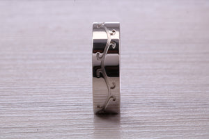 Gents 6 mm Wide Patterned White Gold Band