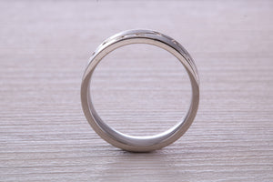 Gents 6 mm Wide Patterned White Gold Band