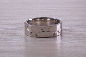 Gents 6 mm Wide Patterned White Gold Band