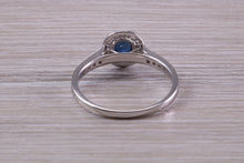 Load image into Gallery viewer, Beautiful Blue Sapphire and Halo set Diamond Ring