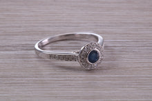 Load image into Gallery viewer, Beautiful Blue Sapphire and Halo set Diamond Ring