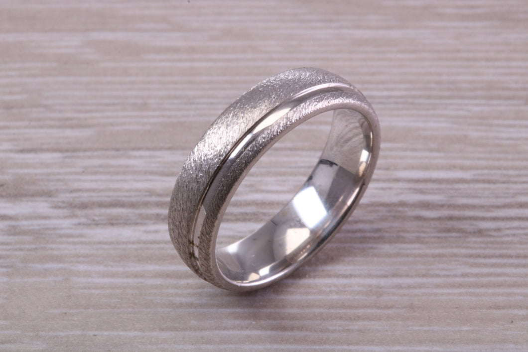 Gents 6 mm Wide Patterned White Gold Band