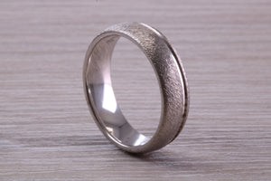 Gents 6 mm Wide Patterned White Gold Band