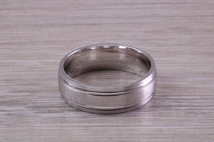 Gents Chunky 8mm Wide Patterned White Gold Band