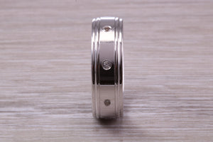 Gents 6 mm Wide Diamond set White Gold Band