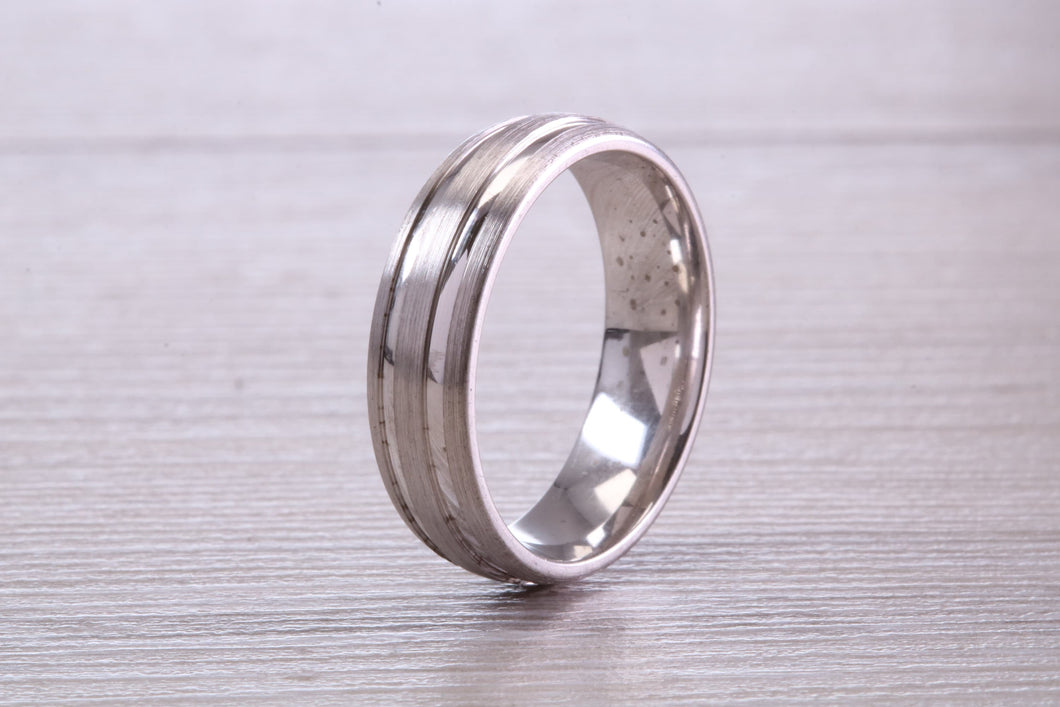 Gents 6 mm Wide Patterned White Gold Band