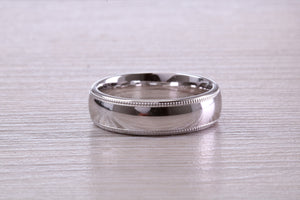 Gents 6 mm Wide Patterned White Gold Band