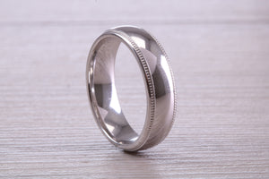 Gents 6 mm Wide Patterned White Gold Band