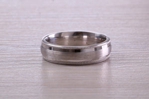 Gents 6 mm Wide Patterned White Gold Band