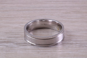 Gents 6 mm Wide Patterned White Gold Band