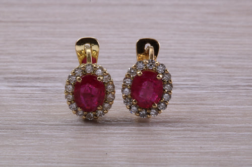 Beautiful Ruby and Diamond Halo set Earrings