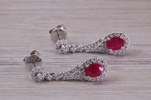 Load image into Gallery viewer, Very Dressy Ruby and Diamond set White Gold Dropper Earrings