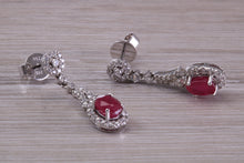 Load image into Gallery viewer, Very Dressy Ruby and Diamond set White Gold Dropper Earrings