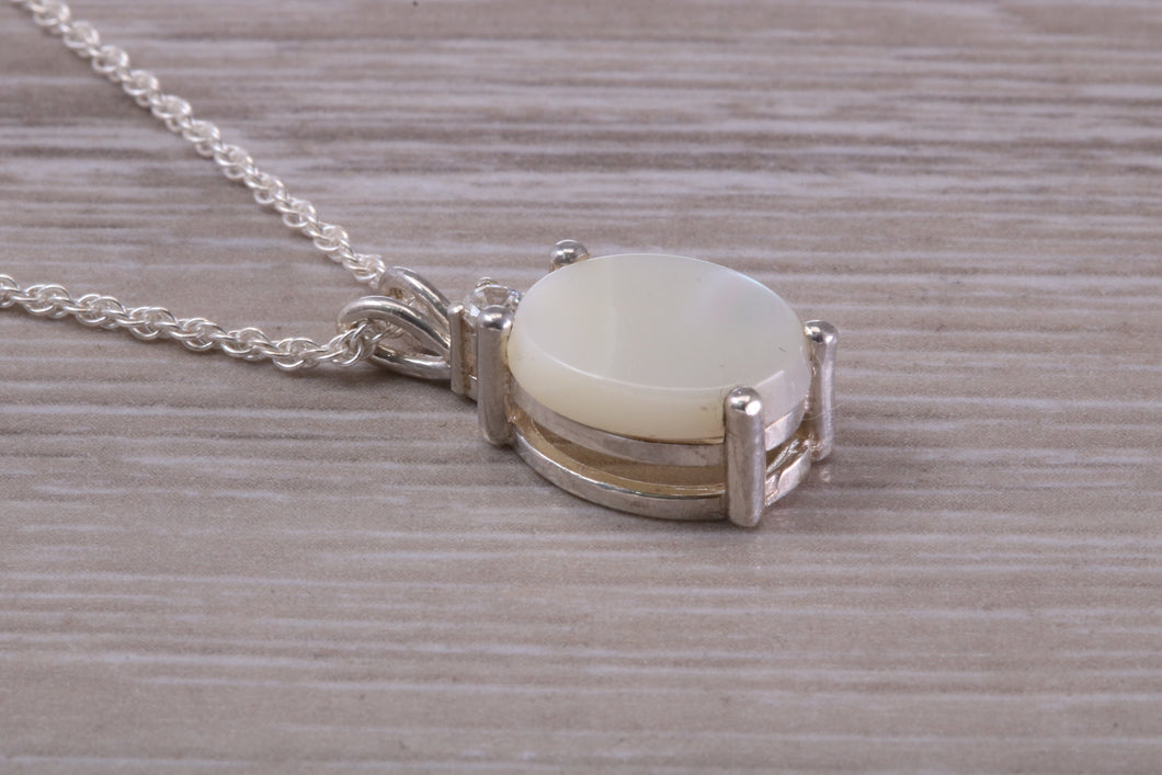 Natural Oval Cut Mother of Pearl set Necklace, Made From Solid Sterling Silver