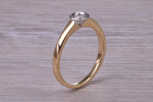 Load image into Gallery viewer, Dainty Bezel Diamond set Two Tone Gold Solitaire