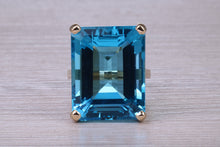 Load image into Gallery viewer, Very Very Large 60 carat Natural Blue Topaz set Yellow Gold Ring