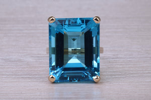 Very Very Large 60 carat Natural Blue Topaz set Yellow Gold Ring