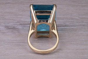 Very Very Large 60 carat Natural Blue Topaz set Yellow Gold Ring