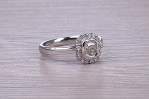 Cushion cut Diamond Halo set Platinum Ring