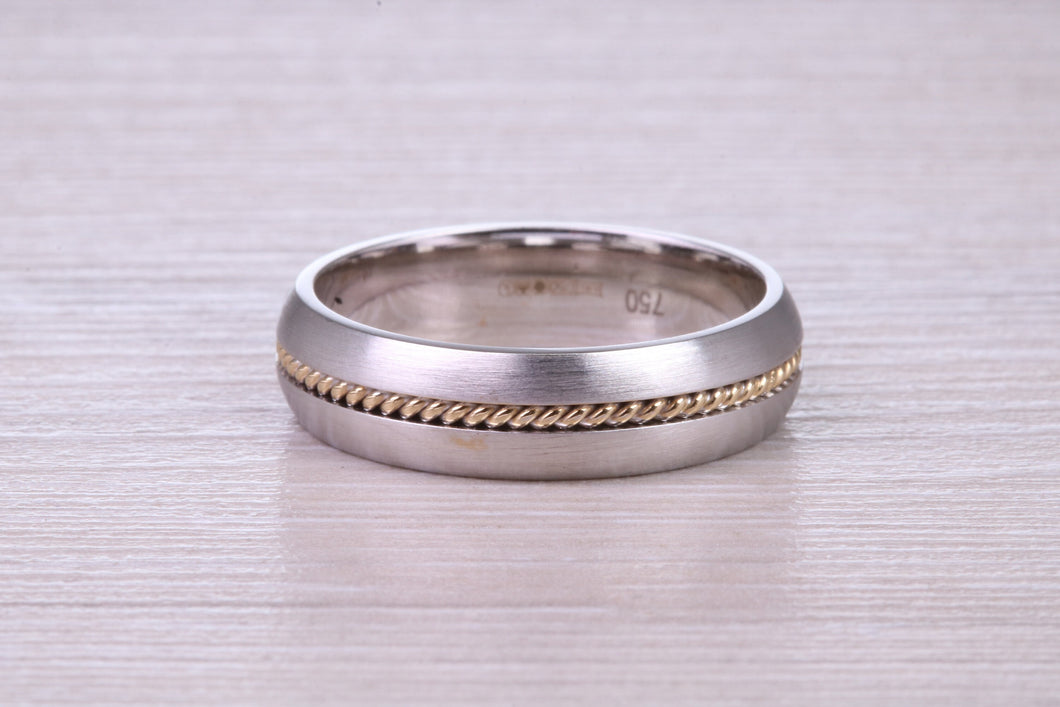 6 mm Wide 18ct White and Yellow Gold Wedding Band