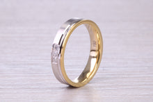 Load image into Gallery viewer, Diamond set 18ct White and Yellow Gold 4mm Wide Wedding Band