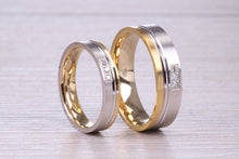 Load image into Gallery viewer, Diamond set Matching Bridal His and Hers 18ct White and Yellow Gold Wedding Bands