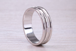 6 mm Wide White Gold Patterned Wedding Band