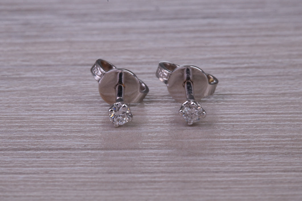 Tiny and Simple Everyday Diamond Solitaire Stud Earrings in 18ct White Gold