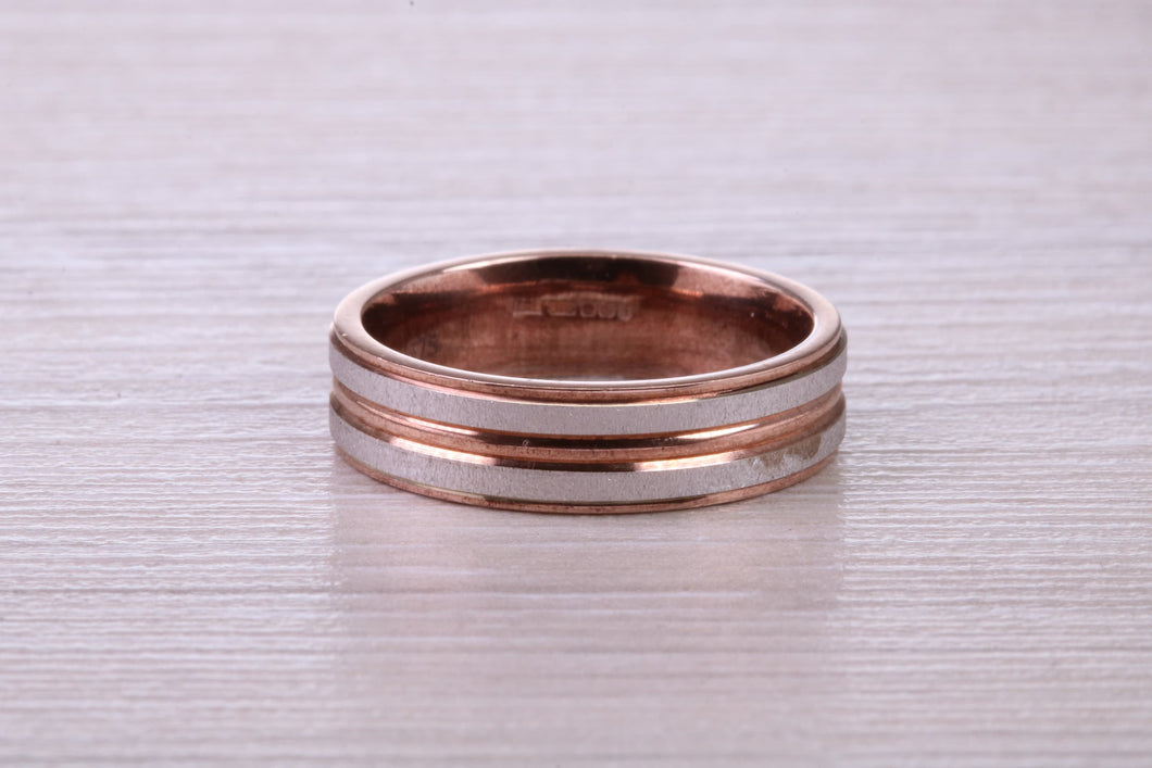 5 mm Wide Two Tone White and Rose Gold Band